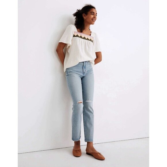 Madewell Jeans Size 28 High Rise Slim Crop BoyJean in Dumas Wash Ripped Edition - Picture 1 of 13